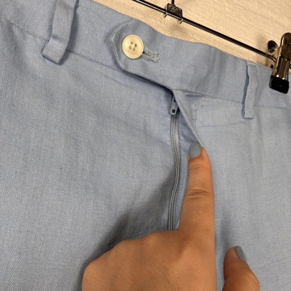 Lauren Ralph Lauren Mens Linen Straight Leg Trouser Pants Size 30x30 Light Blue